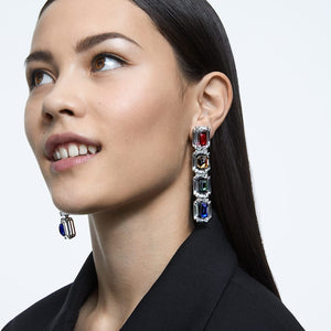 Swarovski Chroma clip earrings Oversized crystals, Multicolored, Rhodium