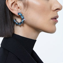 Load image into Gallery viewer, Swarovski Chroma hoop earrings Blue, Rhodium plated