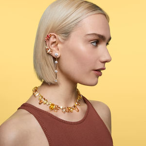 Swarovski Constella earrings Asymmetrical, White, Gold-tone plated