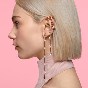 Swarovski Constella earrings Asymmetrical, White, Rose-gold tone