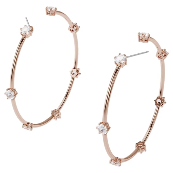 Swarovski Constella hoop earrings White, Rose-gold tone plated