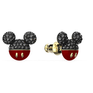 Swarovski Mickey Pierced Earrings, Black, Gold-tone plated