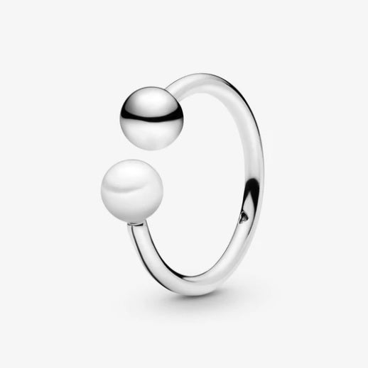 Pandora Bead and Freshwater Cultured Pearl Open Ring - size 52