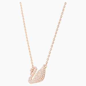 SWAN NECKLACE, WHITE, ROSE-GOLD TONE PLATED