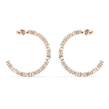 Load image into Gallery viewer, Swarovski Tennis Deluxe Mixed Hoop Pierced Earrings, White, Rose-gold tone plated