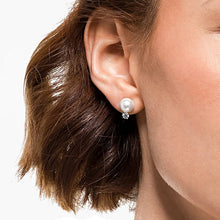 Load image into Gallery viewer, Swarovski Treasure Pearl Pierced Earrings, White, Rhodium plated
