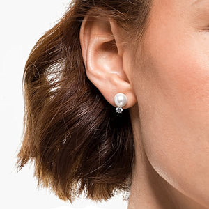 Swarovski Treasure Pearl Pierced Earrings, White, Rhodium plated